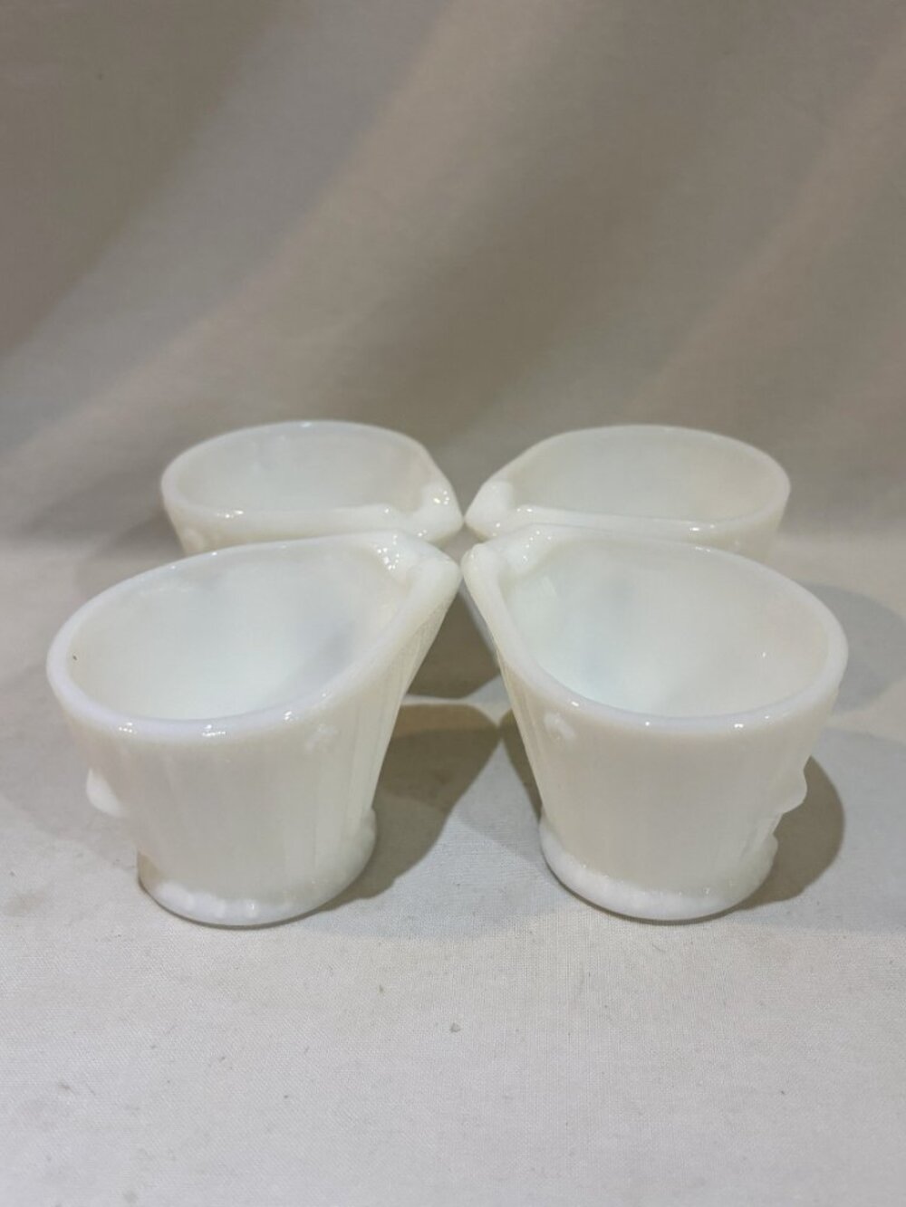Set of 4 Vintage Milk Glass Chicken Bird Creamers Individual Ashtray Egg Cups